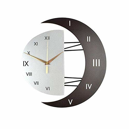 Wuciray Reloj de Pared Silencioso de Madera Moderno Diseño Forma de Luna para la Cocina Salón Dormitorio Oficina Negro y…